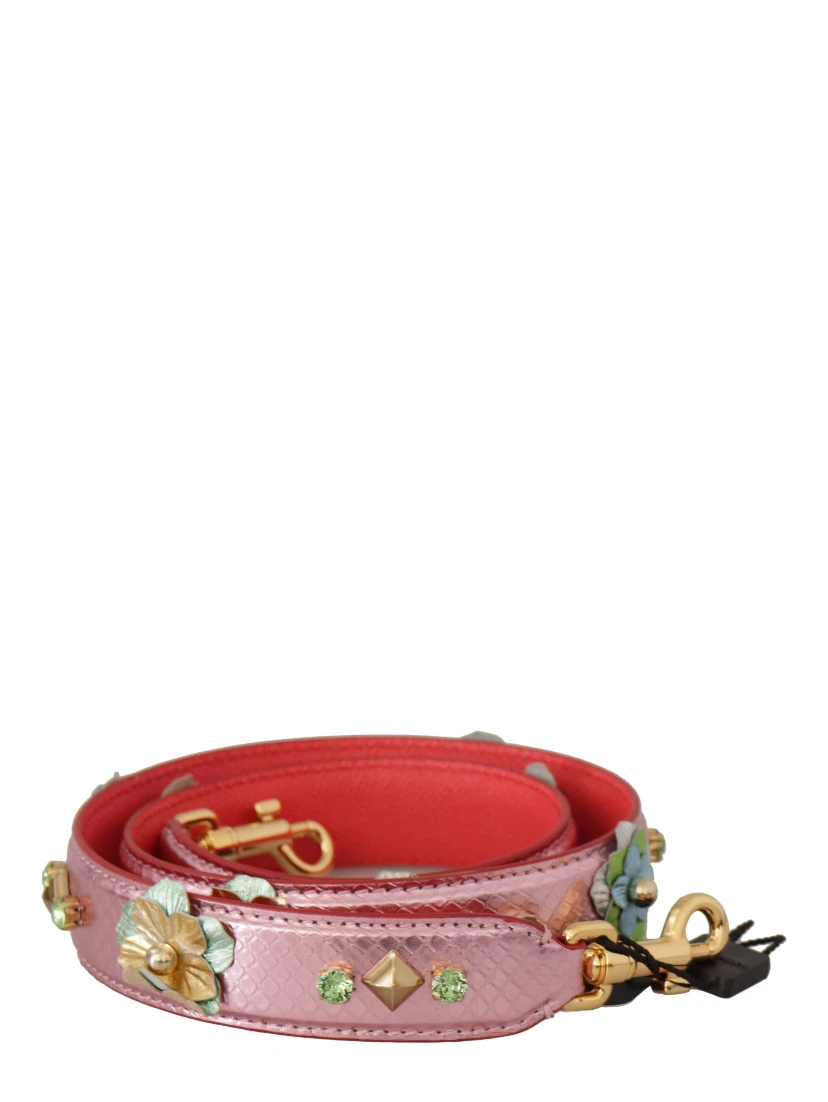 Metallic Pink Leather Studded Shoulder Strap