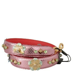Metallic Pink Leather Studded Shoulder Strap