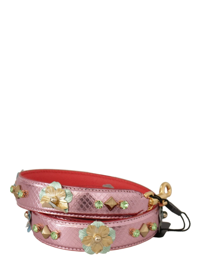 Metallic Pink Leather Studded Shoulder Strap