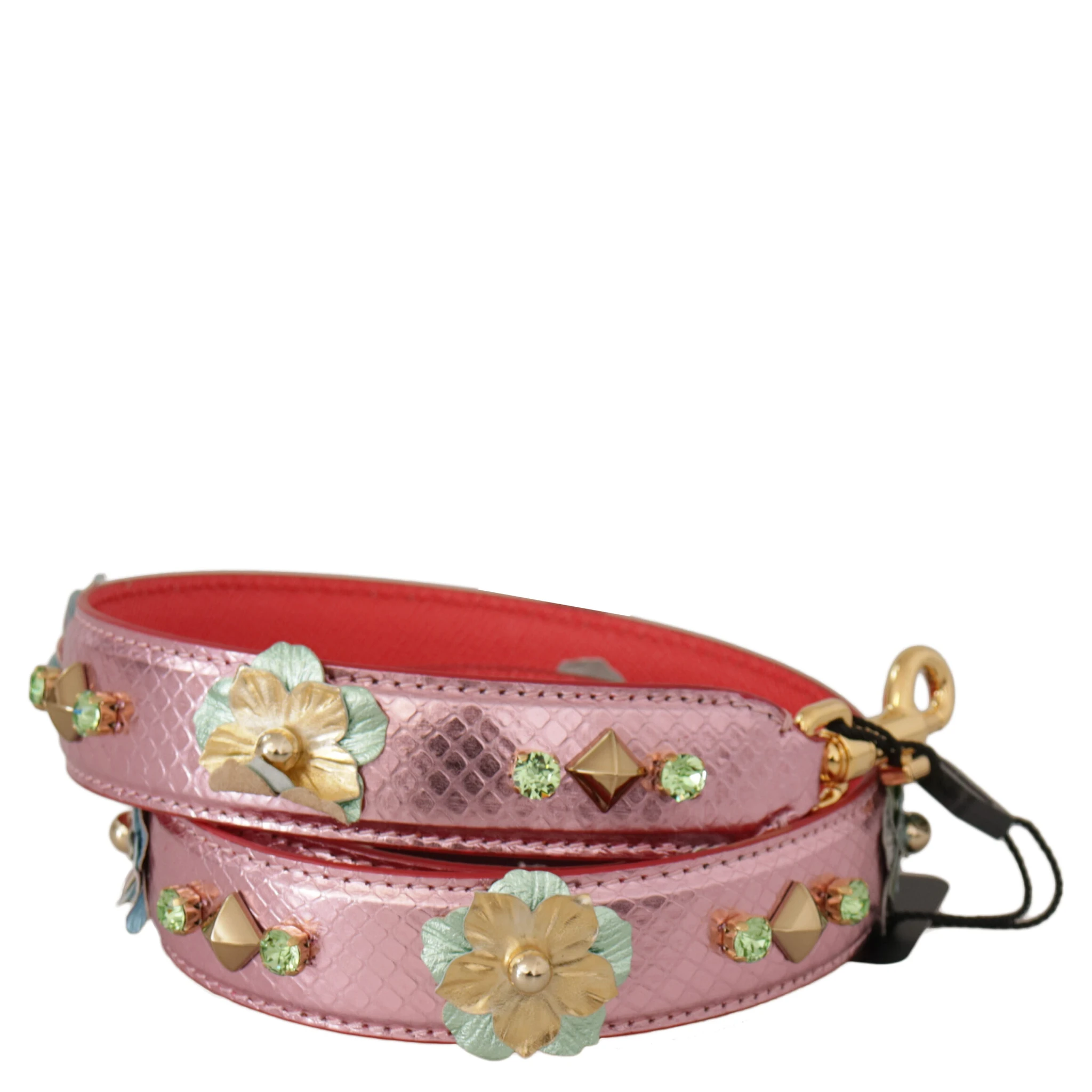 Metallic Pink Leather Studded Shoulder Strap