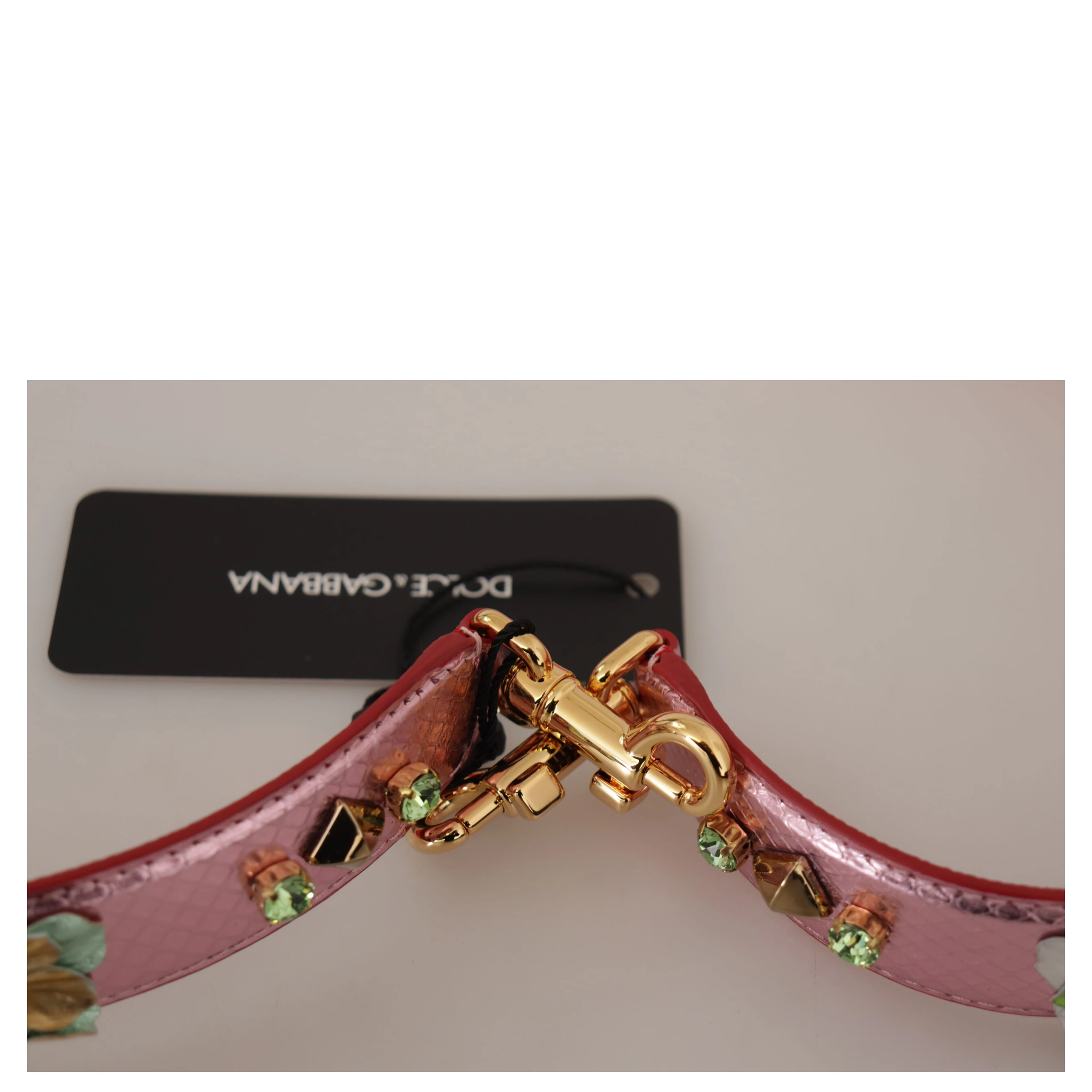 Metallic Pink Leather Studded Shoulder Strap