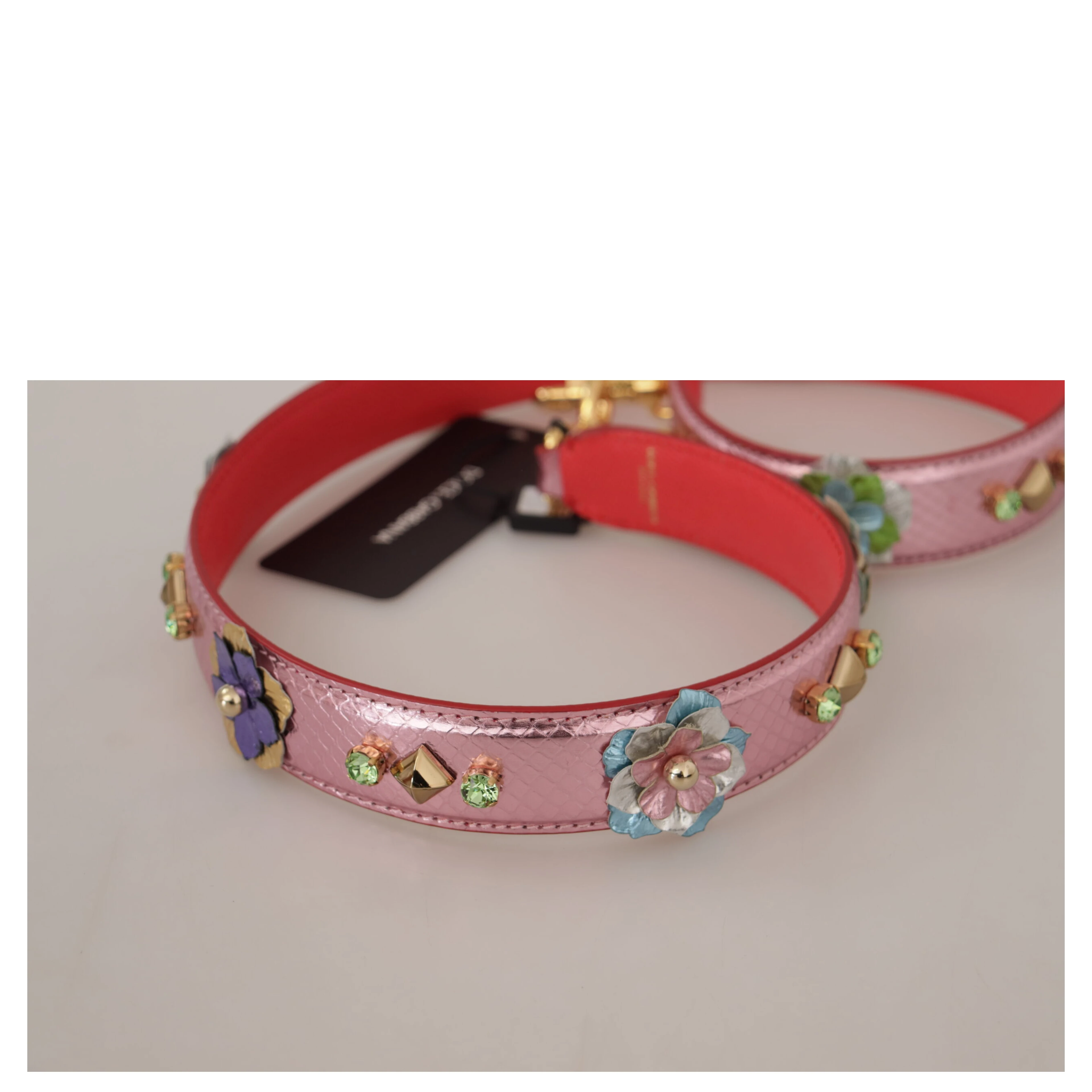 Metallic Pink Leather Studded Shoulder Strap