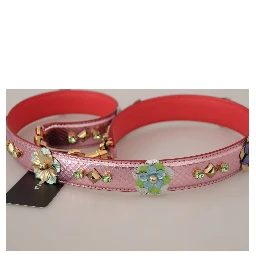 Metallic Pink Leather Studded Shoulder Strap