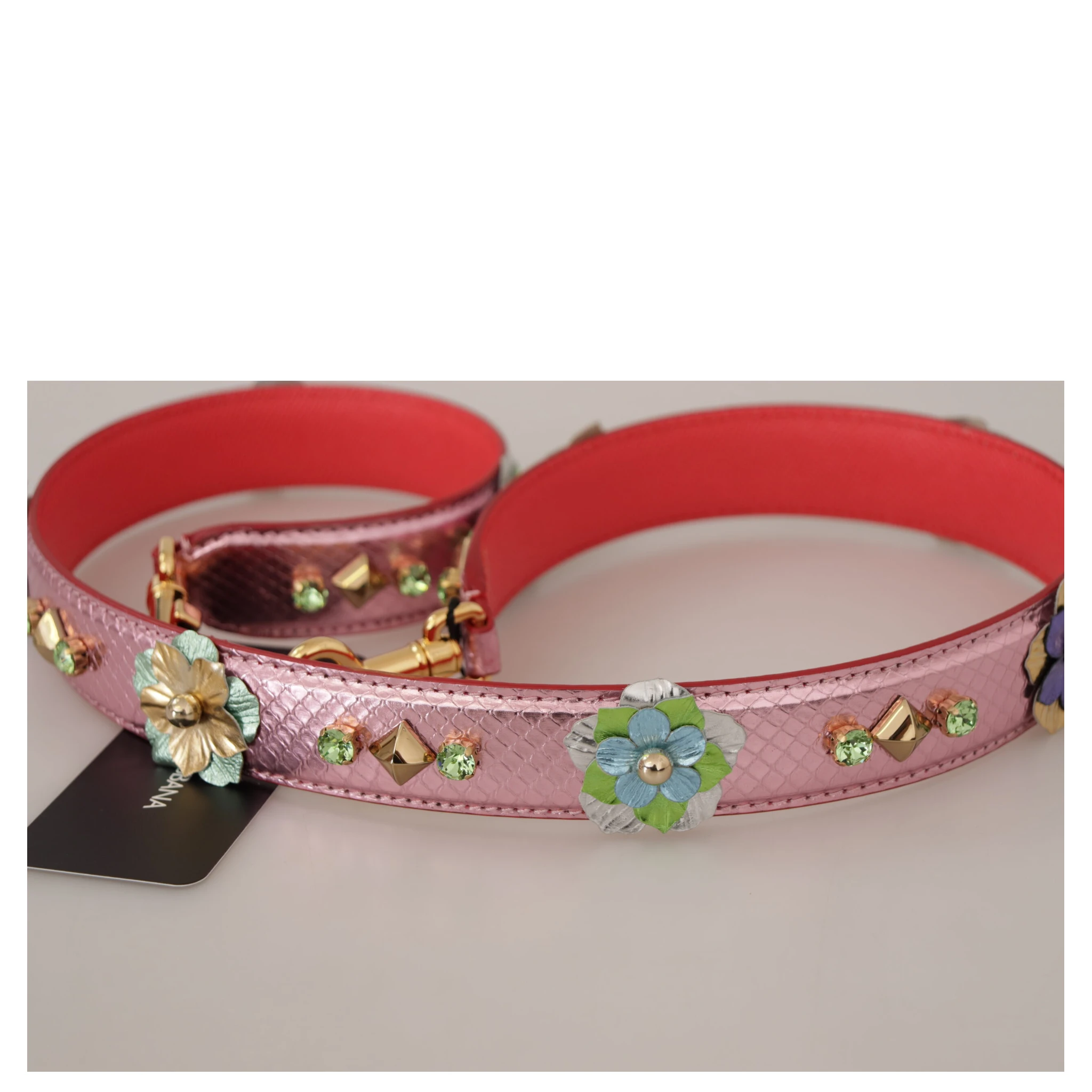 Metallic Pink Leather Studded Shoulder Strap