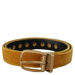 Mustard Velvet Gold Logo Engraved Metal Buckle Belt