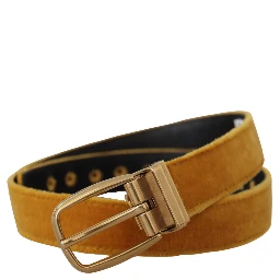 Mustard Velvet Gold Logo Engraved Metal Buckle Belt