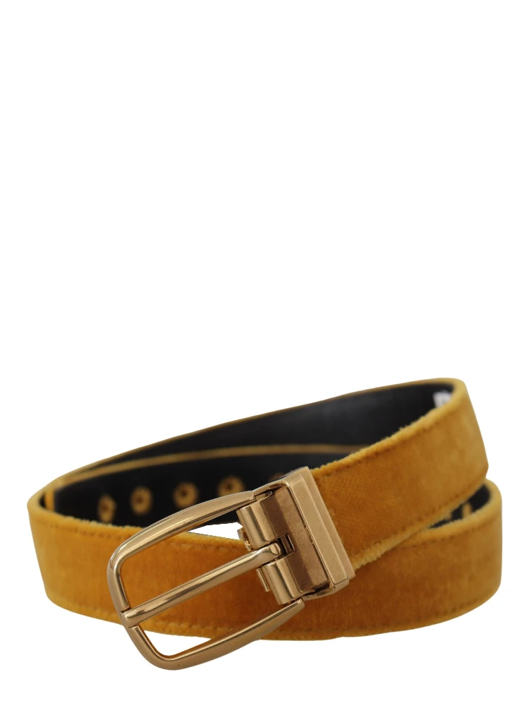 Mustard Velvet Gold Logo Engraved Metal Buckle Belt alternative