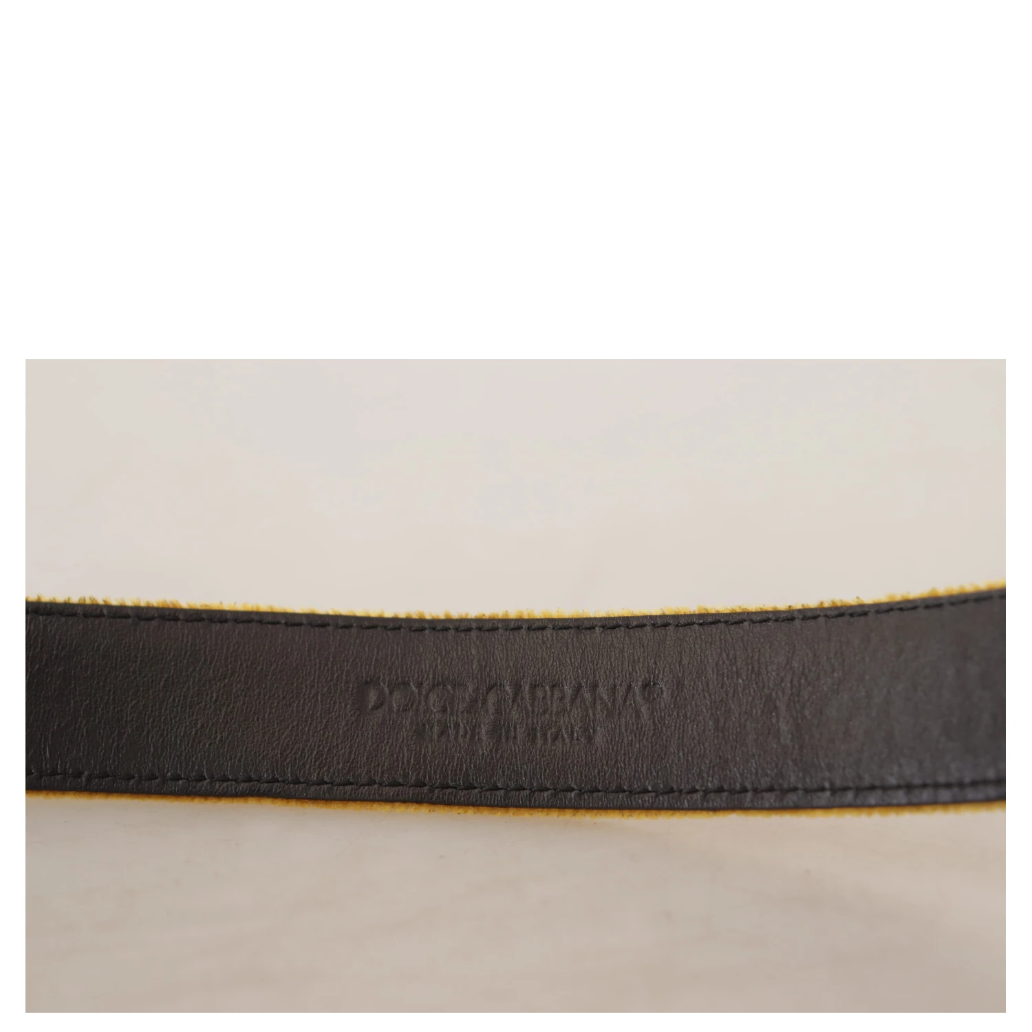 Mustard Velvet Gold Logo Engraved Metal Buckle Belt
