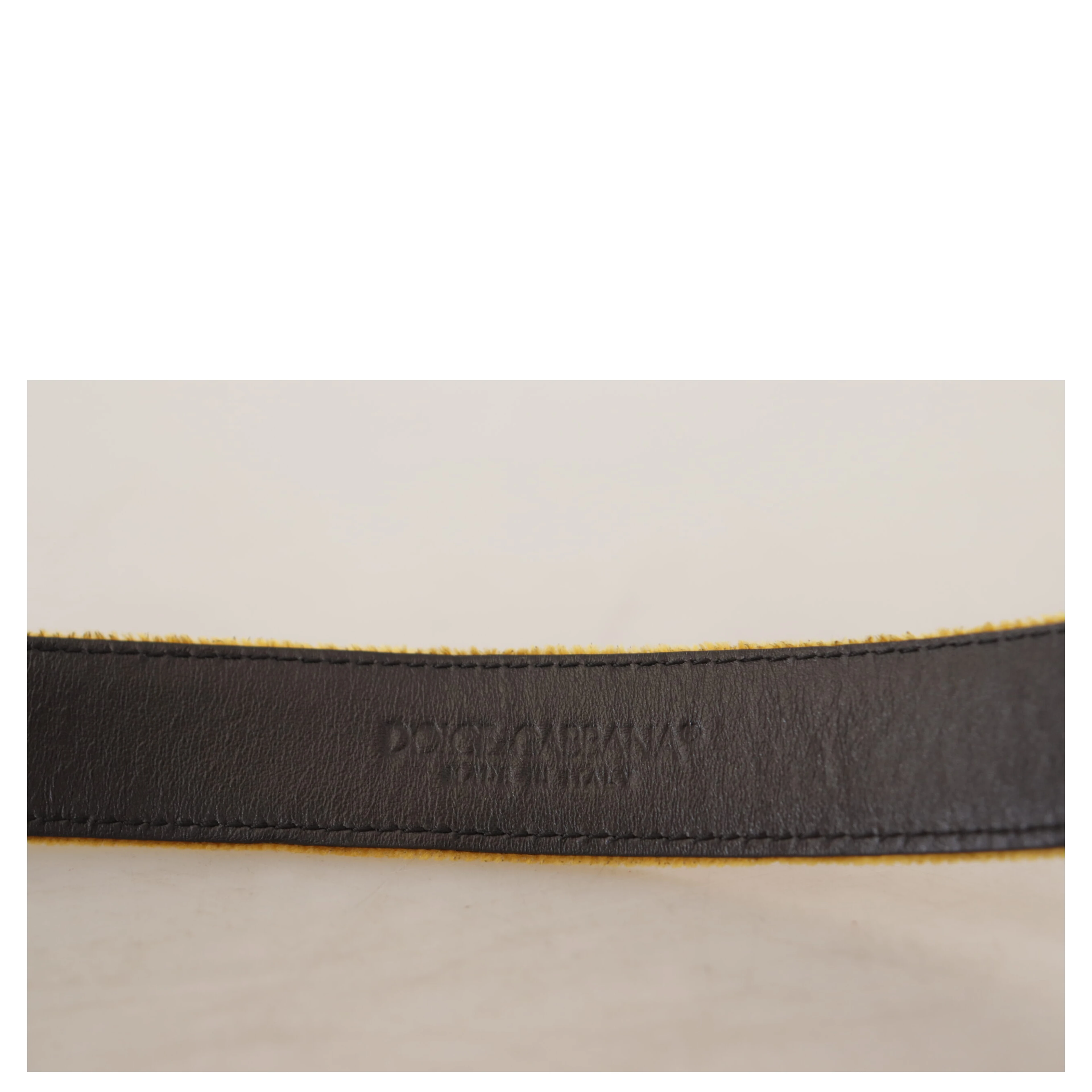 Mustard Velvet Gold Logo Engraved Metal Buckle Belt