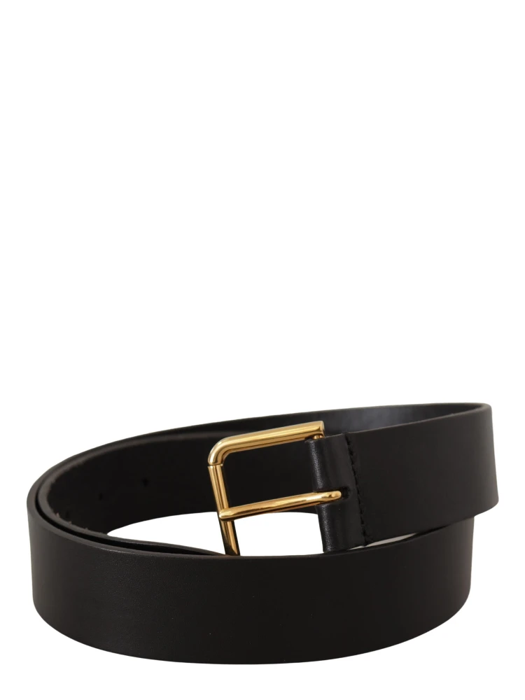 Black Calf Leather Gold Tone Logo Metal Buckle Belt alternative