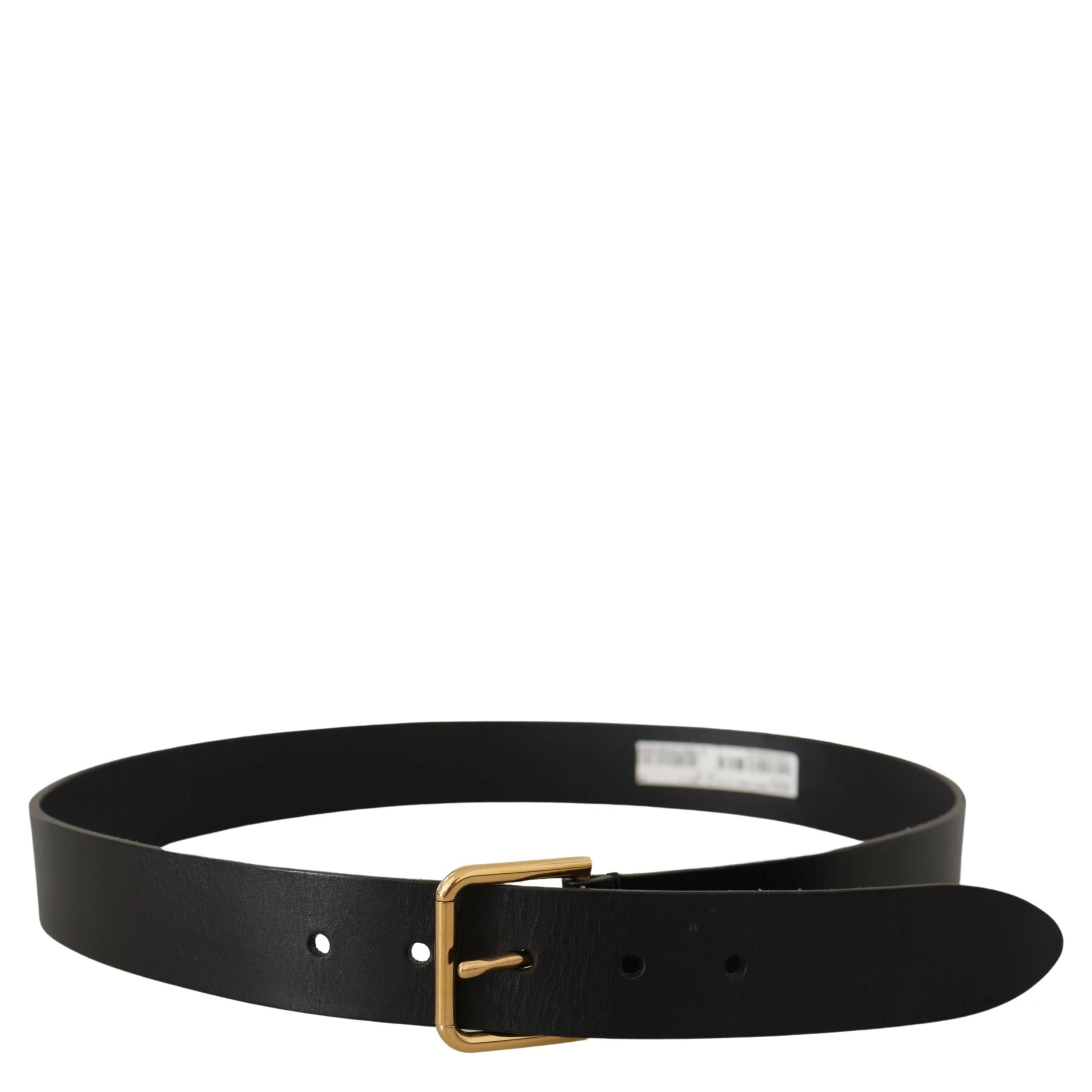Black Calf Leather Gold Tone Logo Metal Buckle Belt