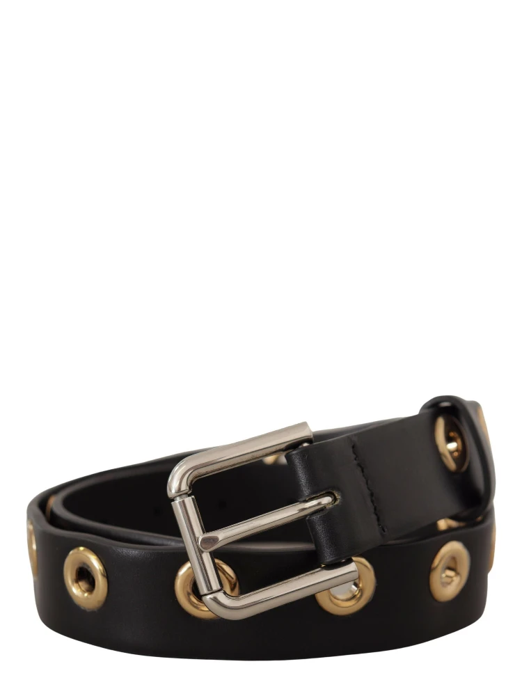Black Leather Eyelet Silver Tone Metal Buckle Belt alternative