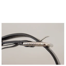 Black Leather Eyelet Silver Tone Metal Buckle Belt