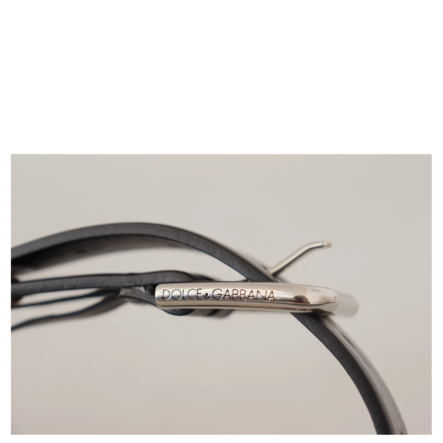 Black Leather Eyelet Silver Tone Metal Buckle Belt