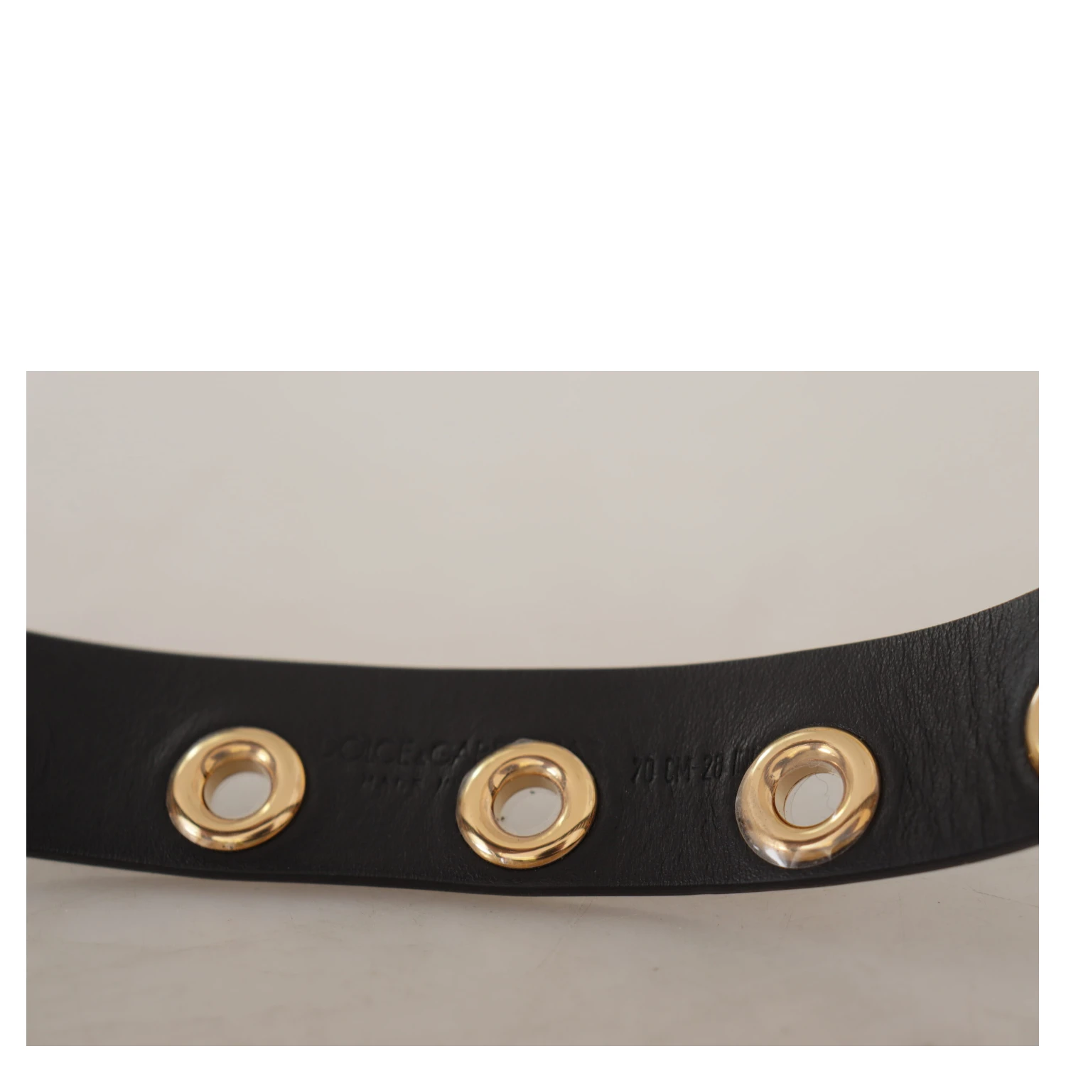 Black Leather Eyelet Silver Tone Metal Buckle Belt