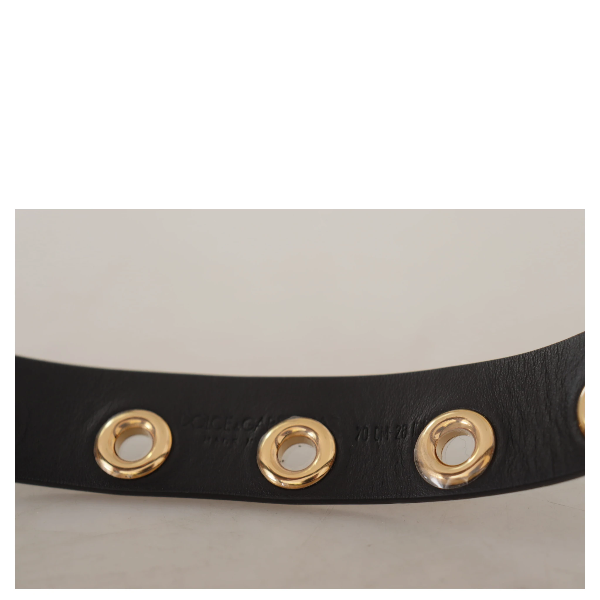 Black Leather Eyelet Silver Tone Metal Buckle Belt