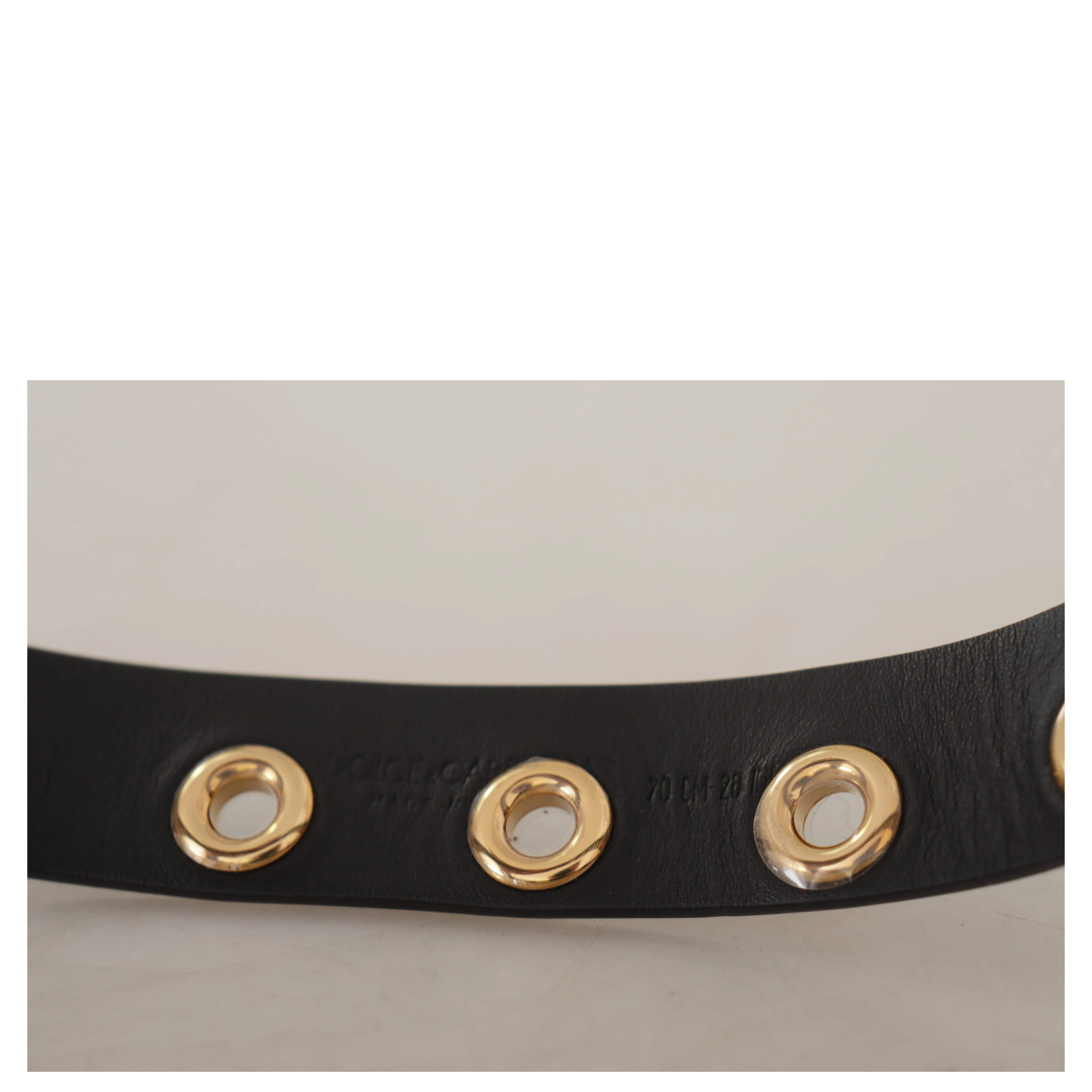 Black Leather Eyelet Silver Tone Metal Buckle Belt