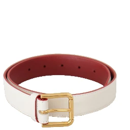 White Calf Leather Two-Toned Gold Metal Buckle Belt