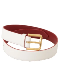 White Calf Leather Two-Toned Gold Metal Buckle Belt