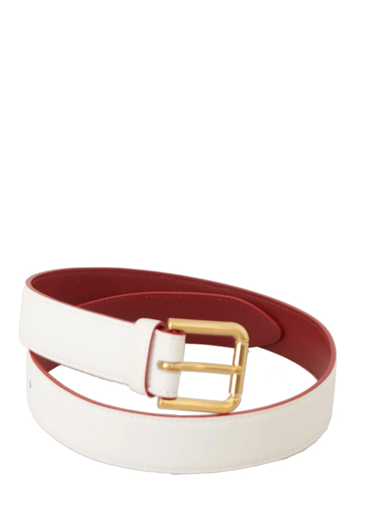 White Calf Leather Two-Toned Gold Metal Buckle Belt alternative