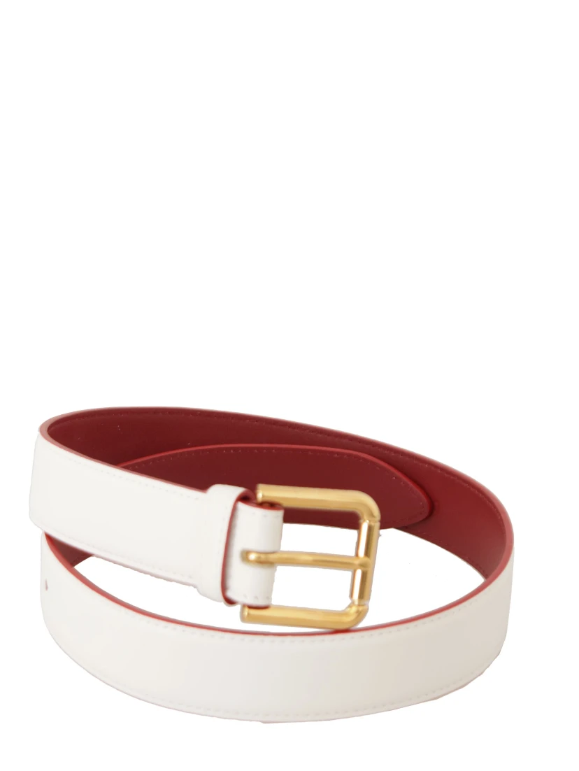 White Calf Leather Two-Toned Gold Metal Buckle Belt