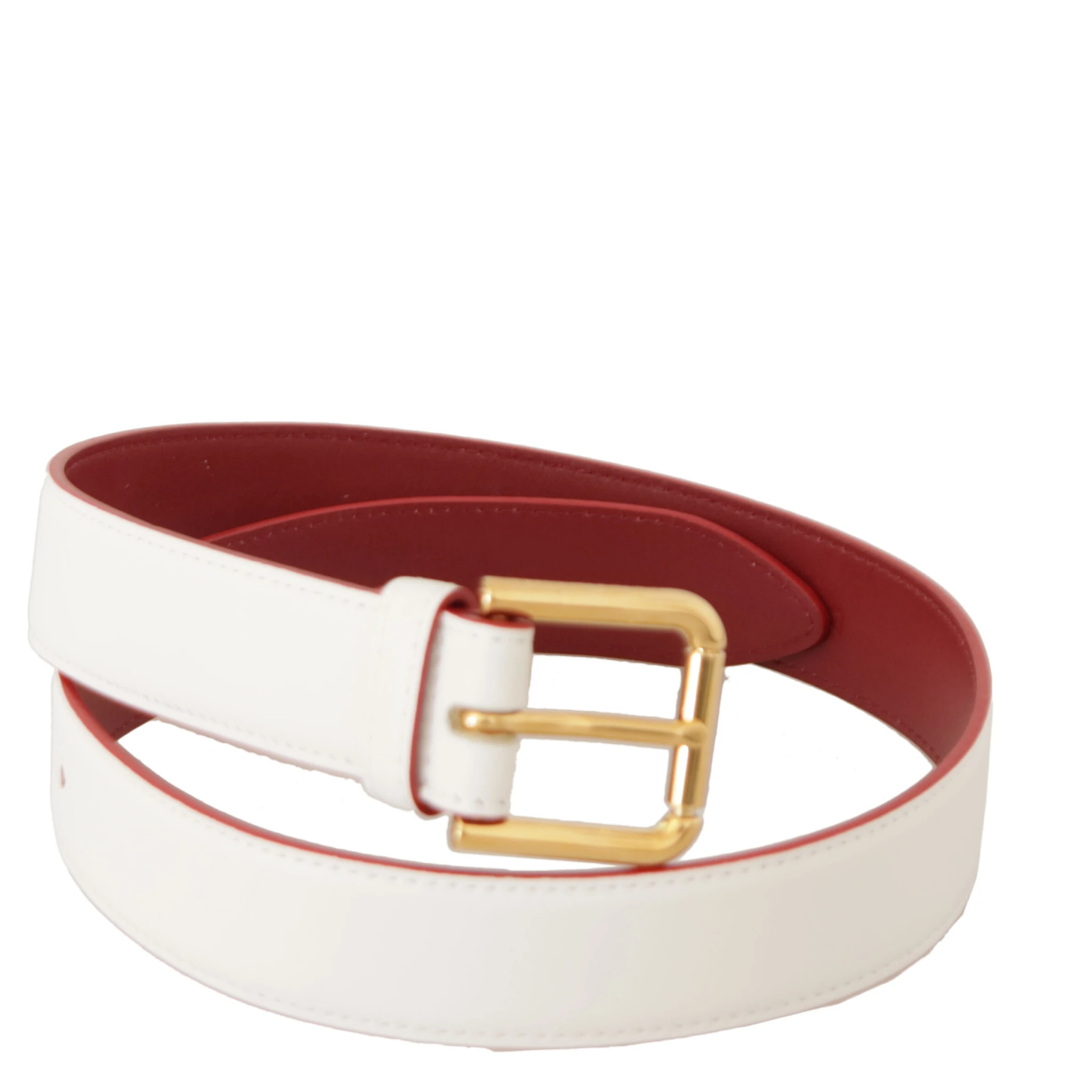 White Calf Leather Two-Toned Gold Metal Buckle Belt