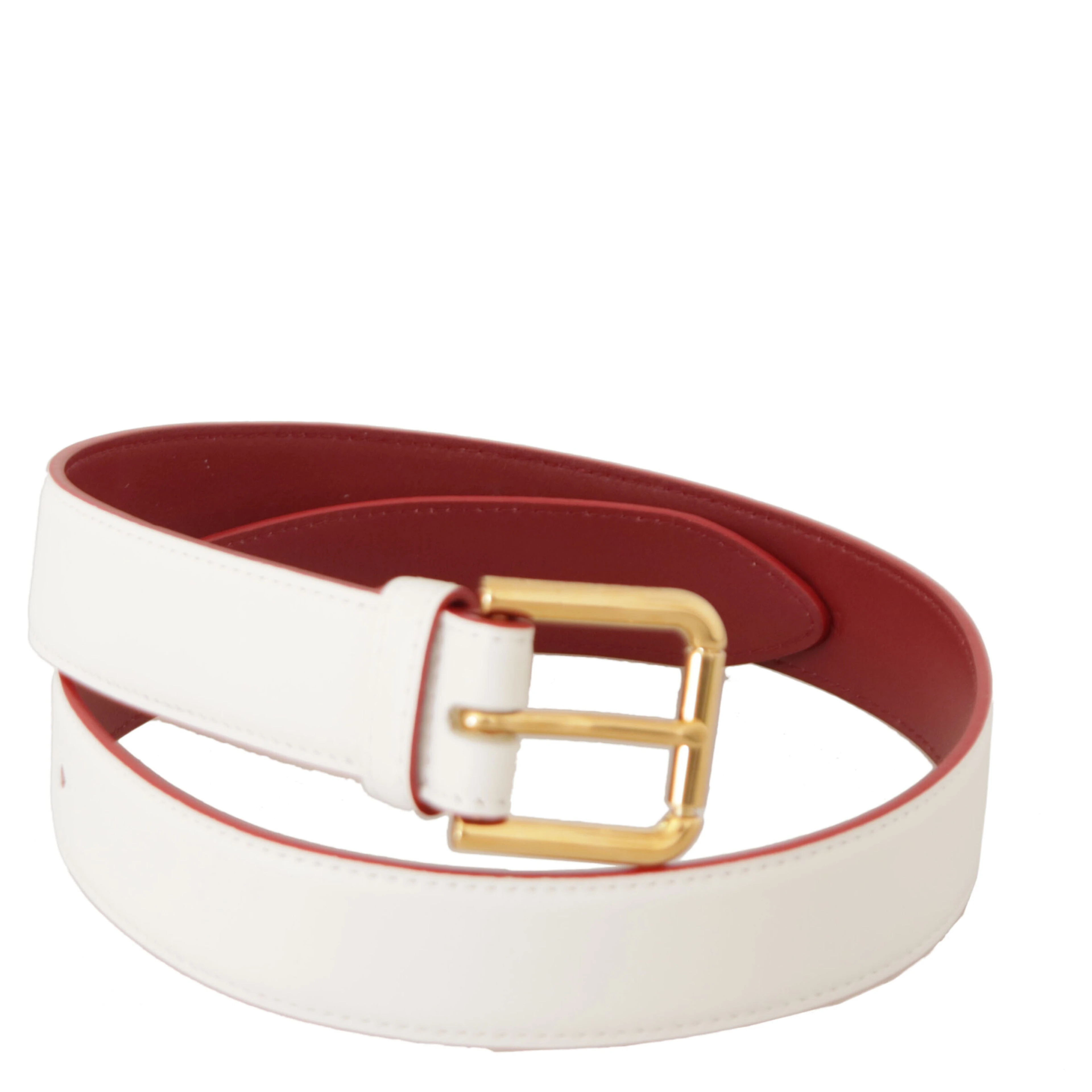 White Calf Leather Two-Toned Gold Metal Buckle Belt