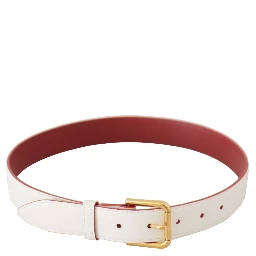 White Calf Leather Two-Toned Gold Metal Buckle Belt