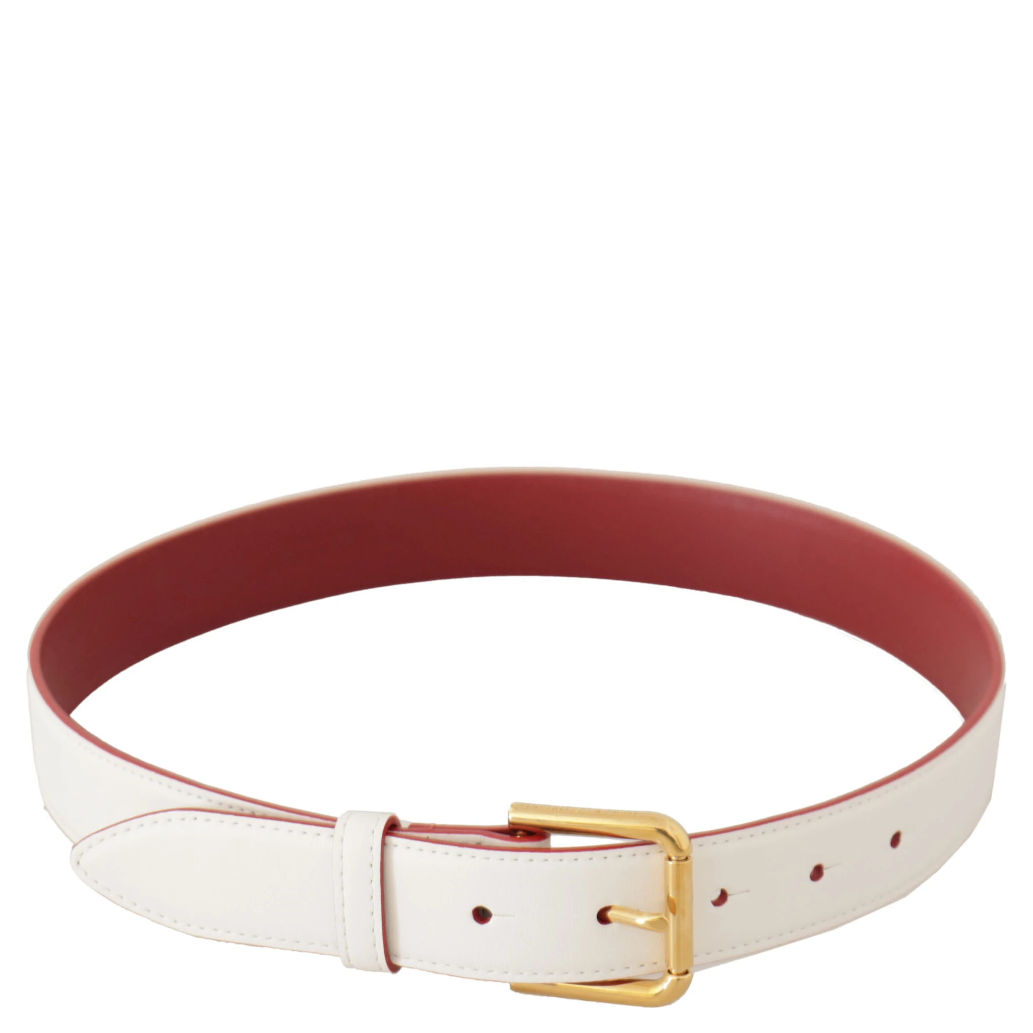 White Calf Leather Two-Toned Gold Metal Buckle Belt