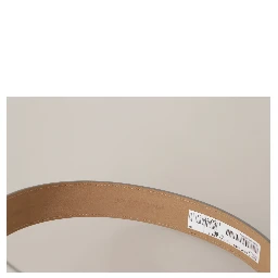 Silver Leather Gold Tone Logo Metal Buckle Belt