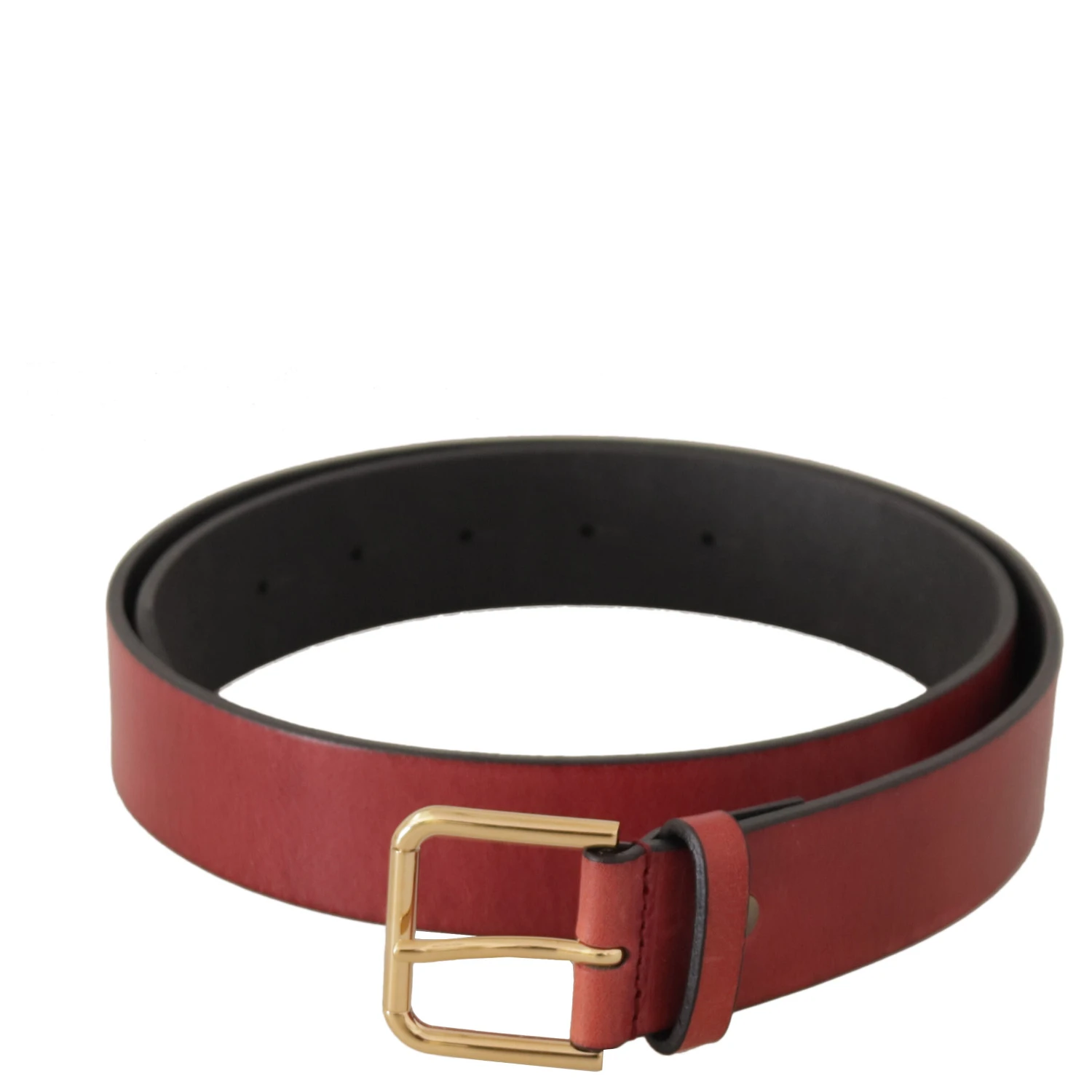 Red Leather Gold Logo Engraved Metal Buckle Belt