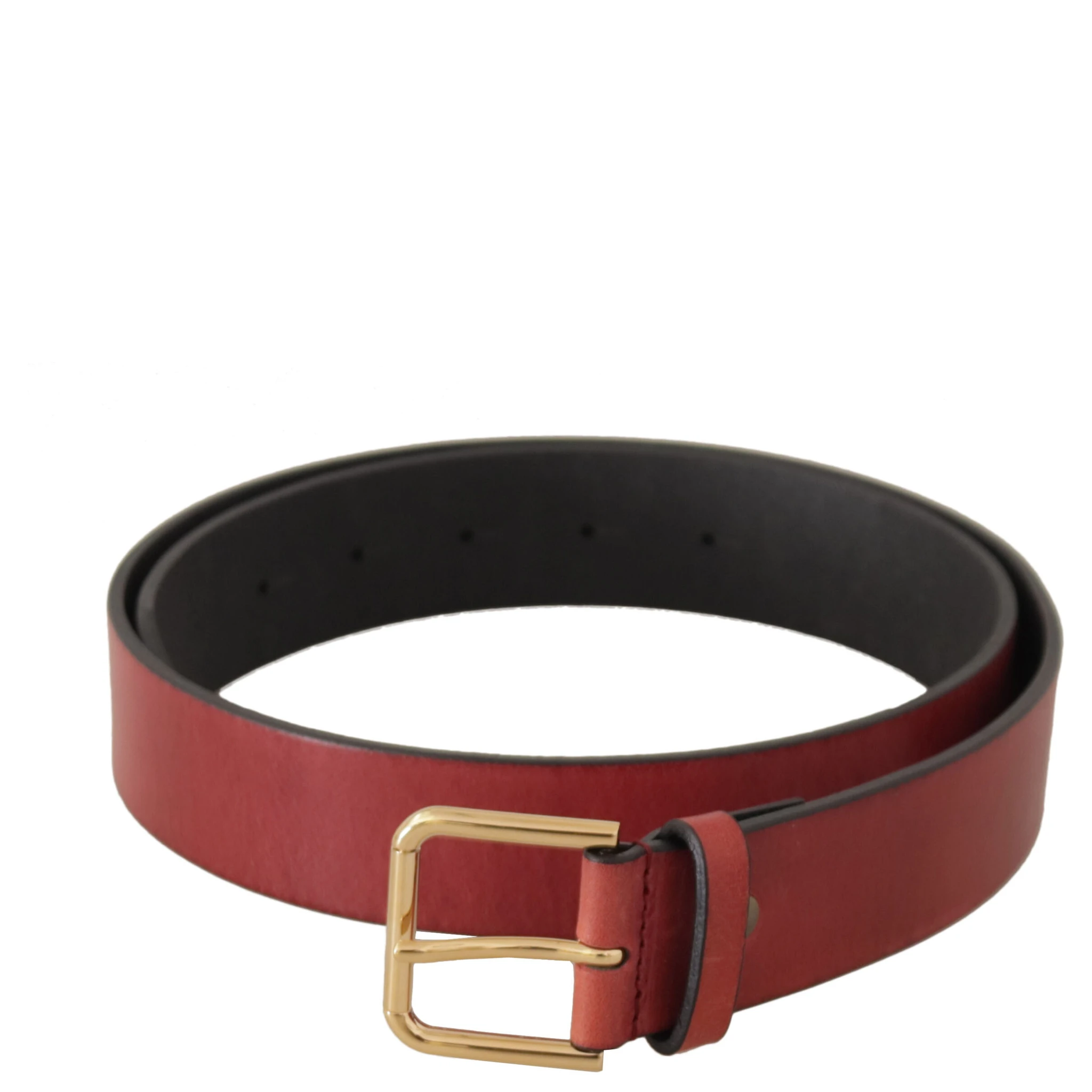 Red Leather Gold Logo Engraved Metal Buckle Belt