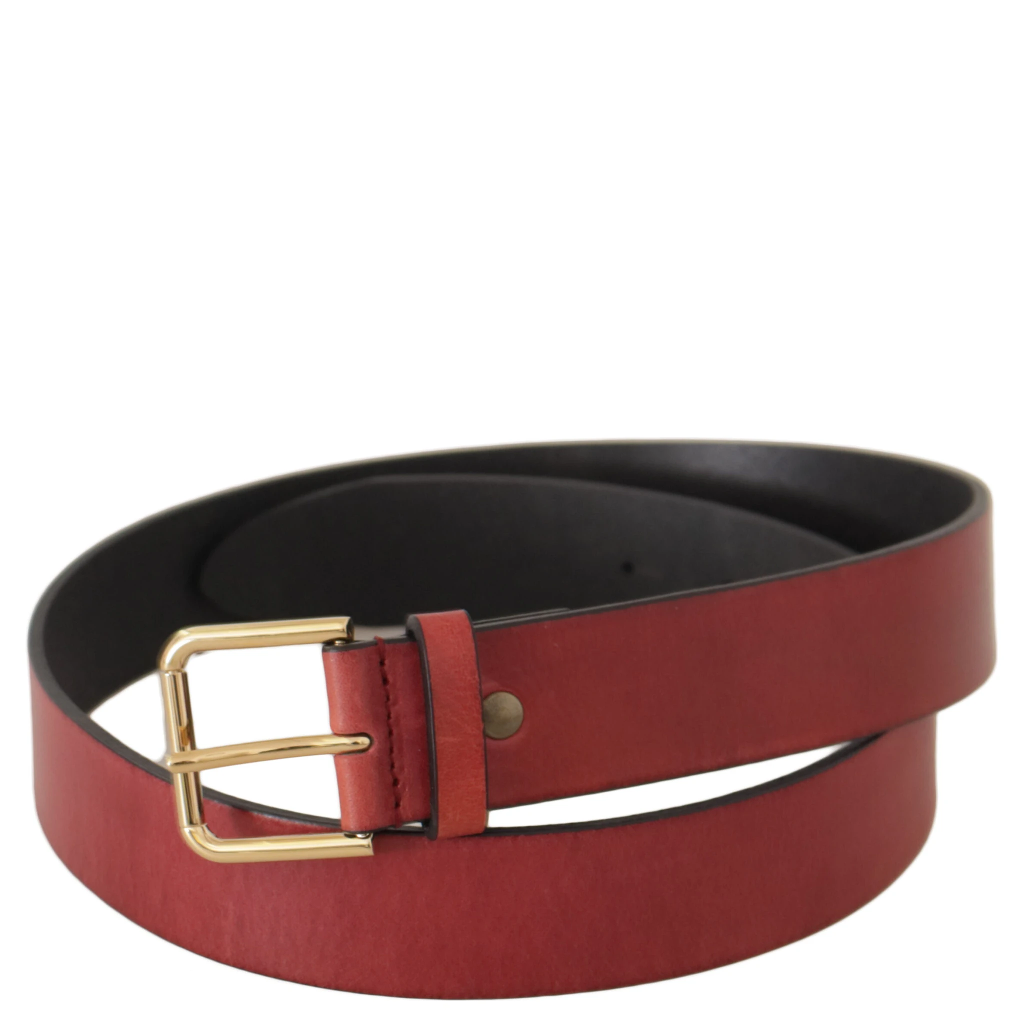Red Leather Gold Logo Engraved Metal Buckle Belt