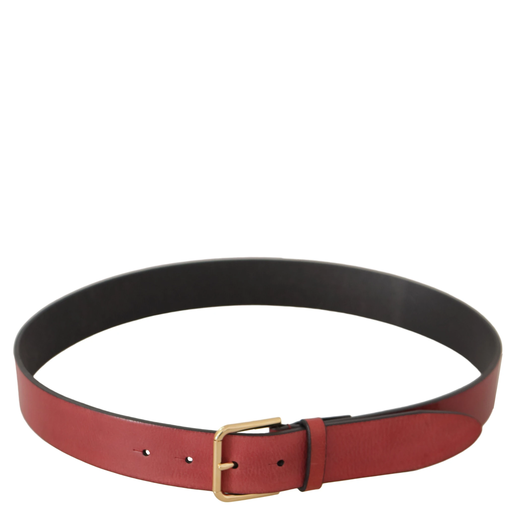 Red Leather Gold Logo Engraved Metal Buckle Belt