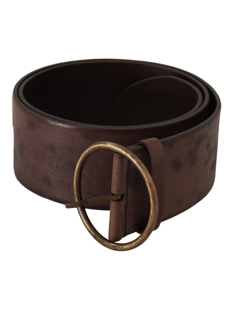 Dark Brown Wide Calf Leather Logo Round Buckle Belt