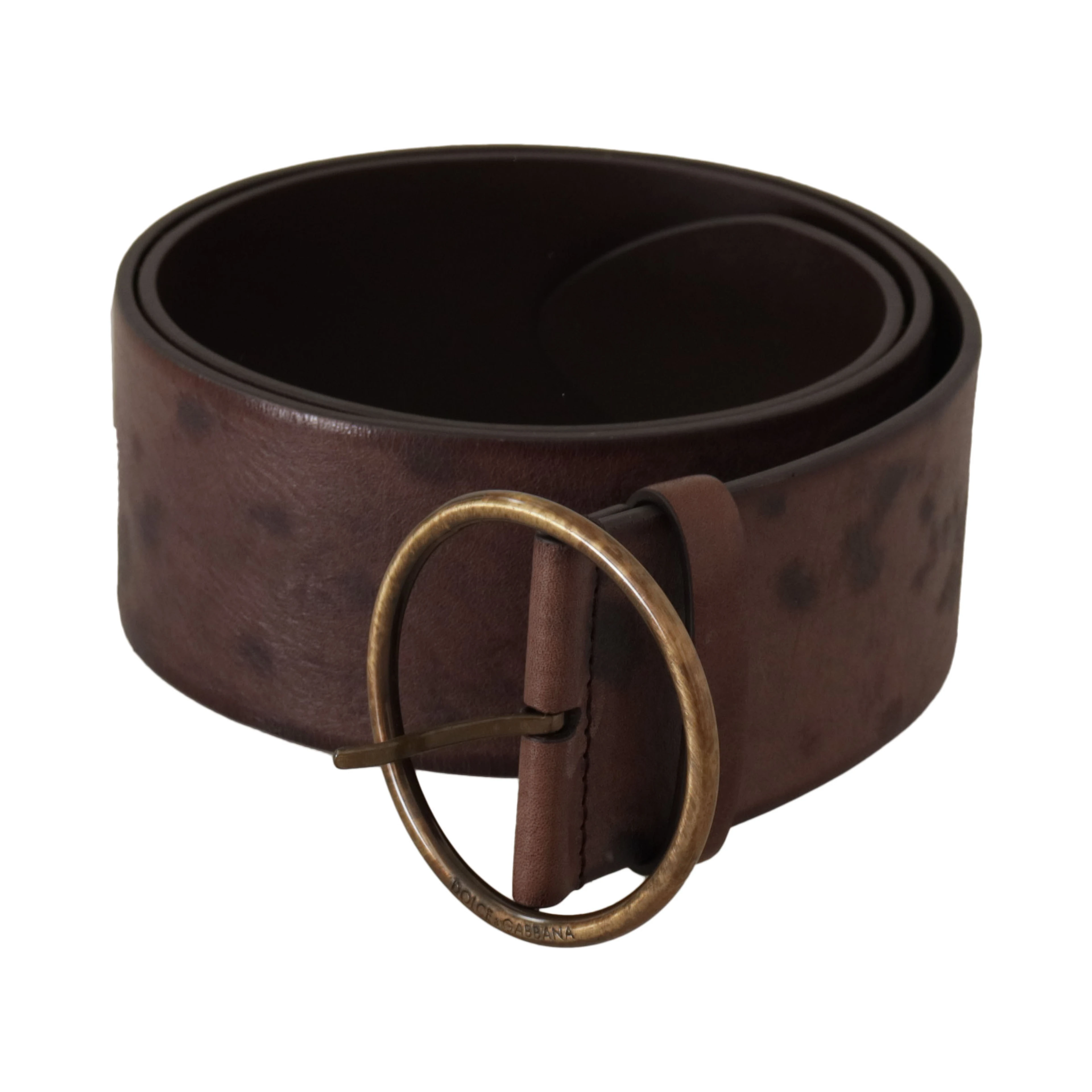 Dark Brown Wide Calf Leather Logo Round Buckle Belt