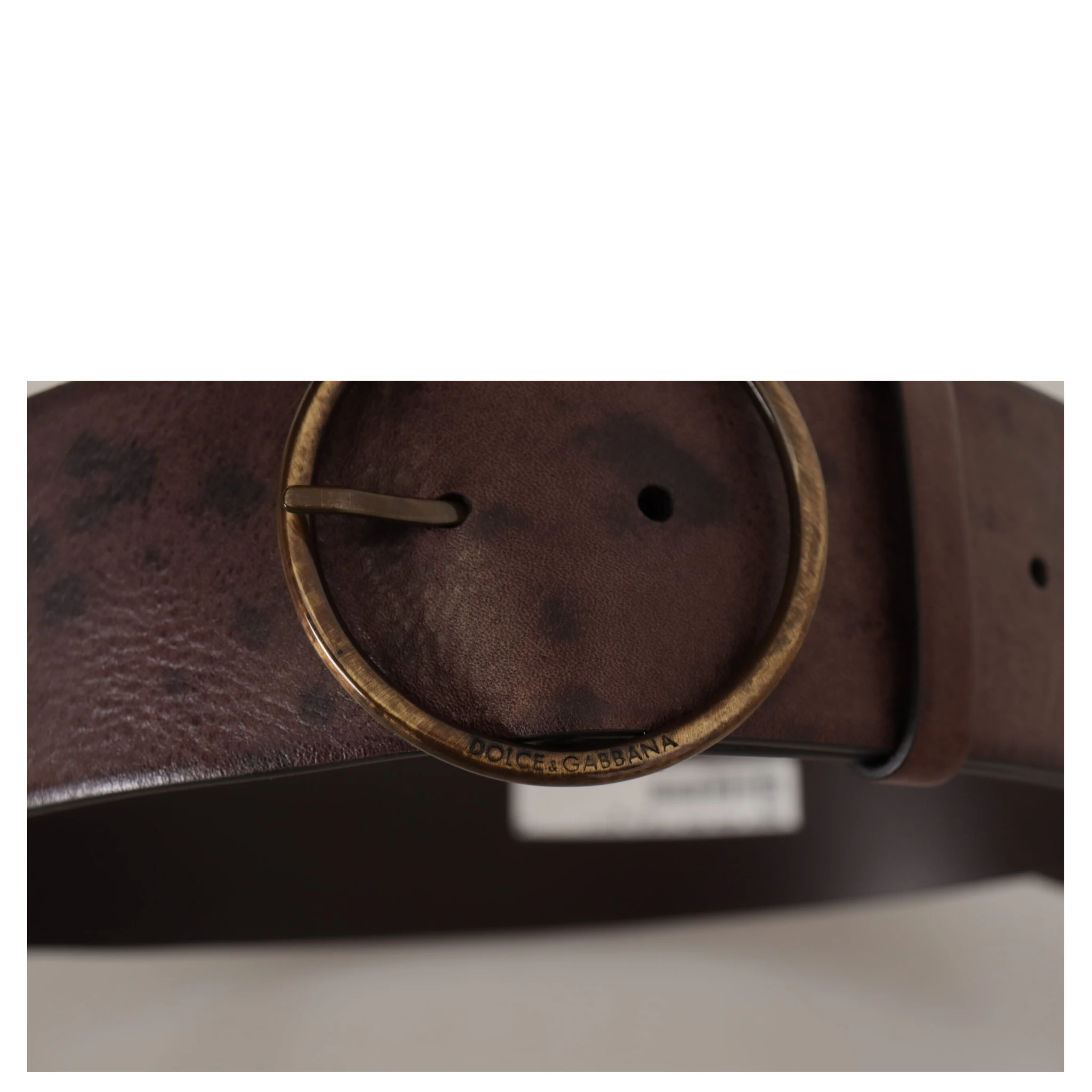 Dark Brown Wide Calf Leather Logo Round Buckle Belt