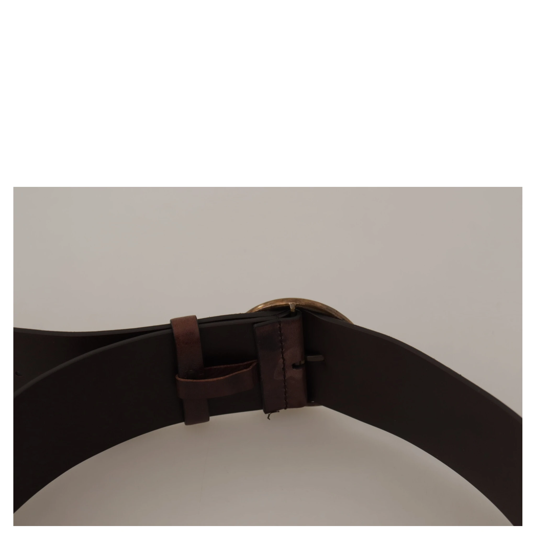 Dark Brown Wide Calf Leather Logo Round Buckle Belt
