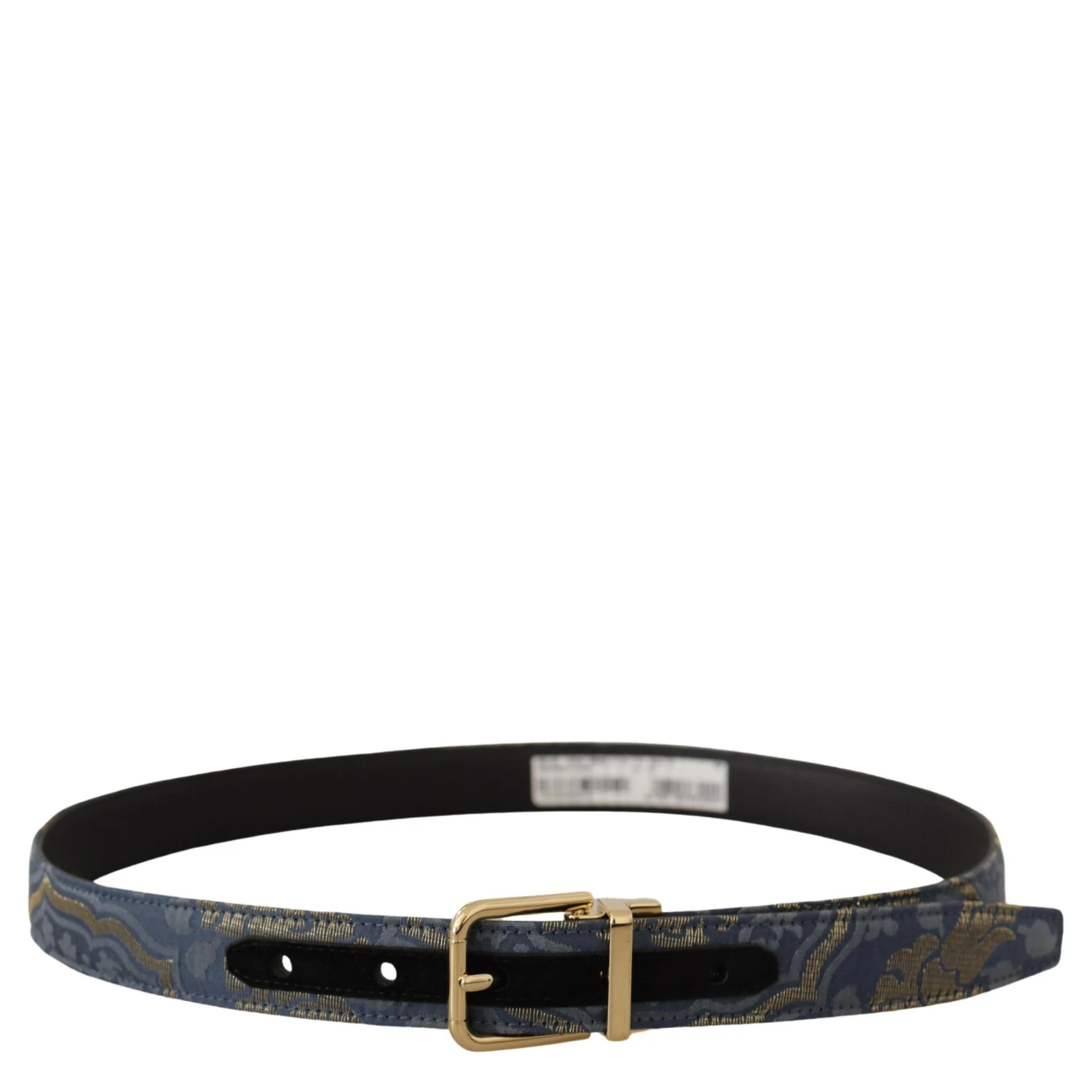 Navy Blue Jacquard Gold Tone Logo Metal Buckle Belt