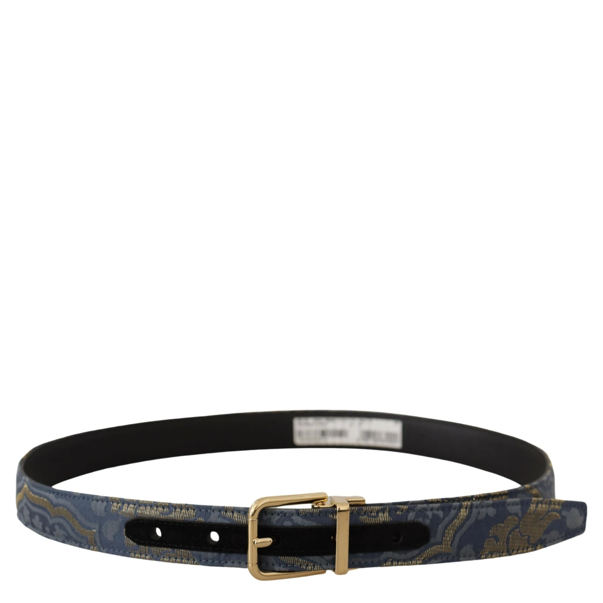 Navy Blue Jacquard Gold Tone Logo Metal Buckle Belt