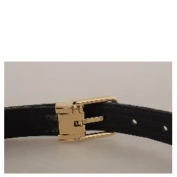 Navy Blue Jacquard Gold Tone Logo Metal Buckle Belt