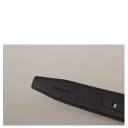 Navy Blue Jacquard Gold Tone Logo Metal Buckle Belt