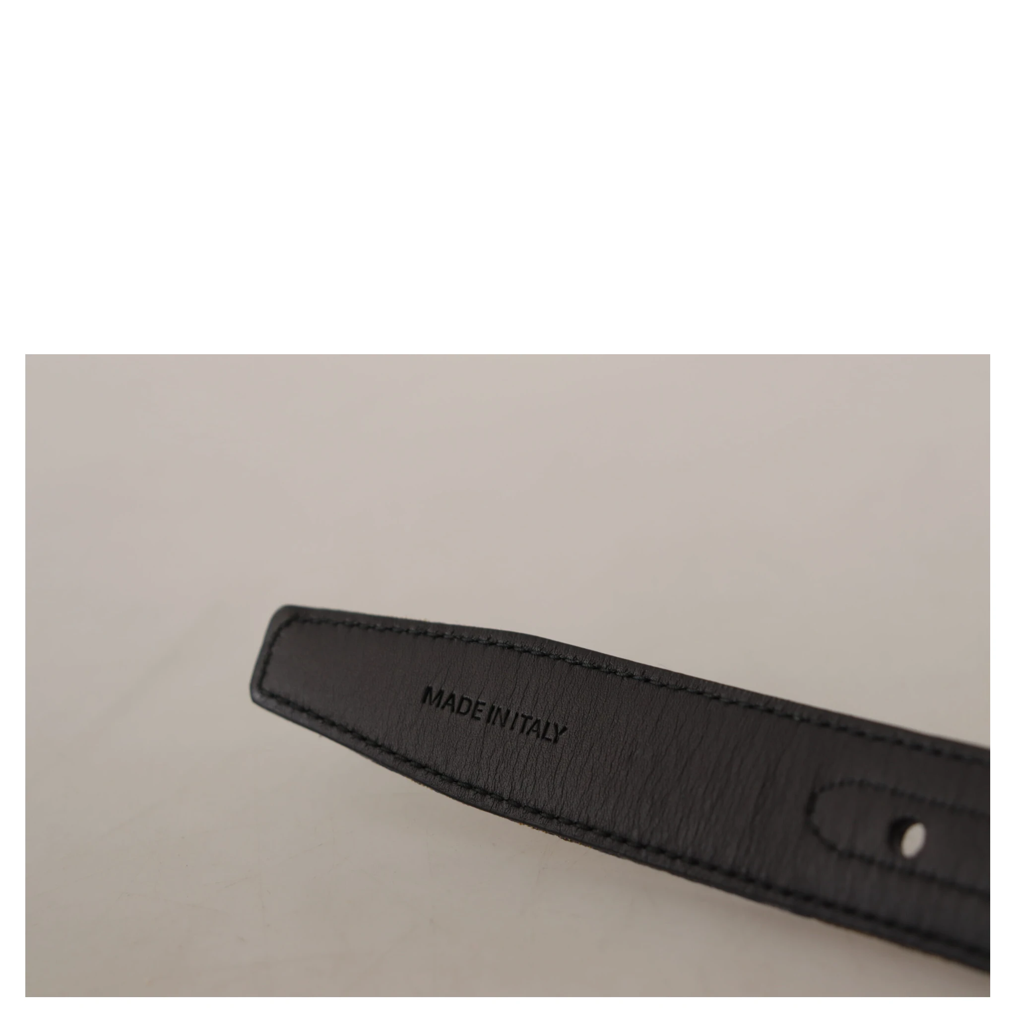 Navy Blue Jacquard Gold Tone Logo Metal Buckle Belt