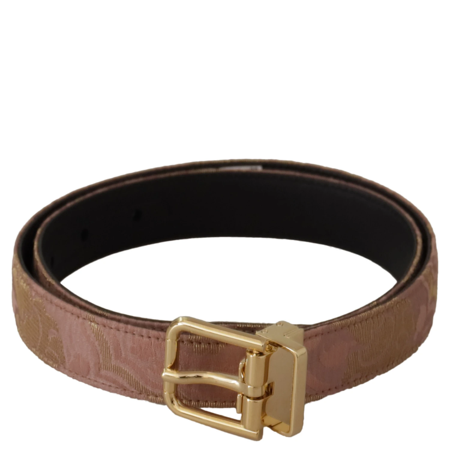 Rose Gold Leather Logo Engraved Metal Buckle Belt
