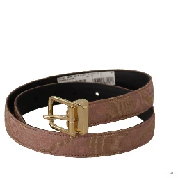 Rose Gold Leather Logo Engraved Metal Buckle Belt