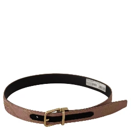 Rose Gold Leather Logo Engraved Metal Buckle Belt