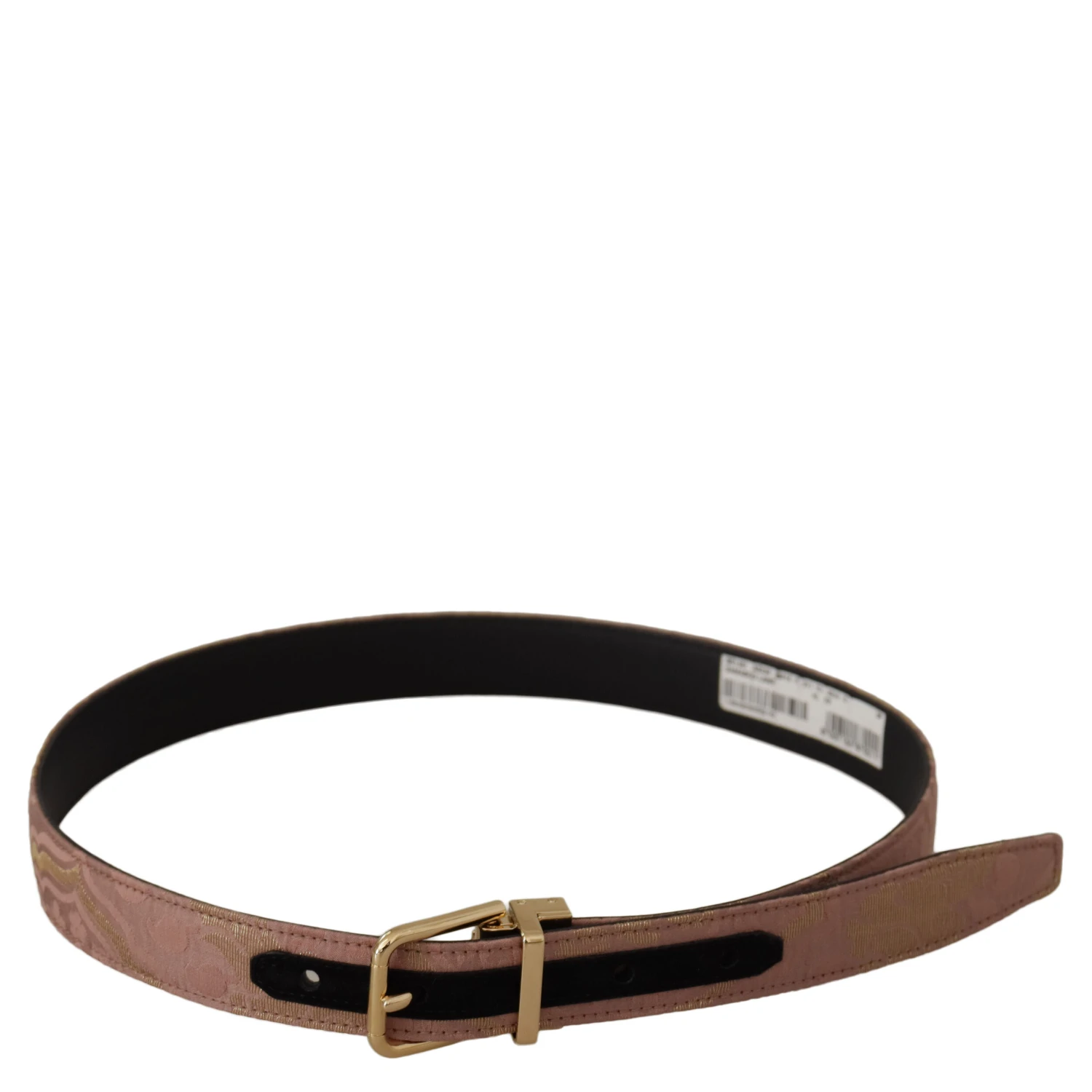 Rose Gold Leather Logo Engraved Metal Buckle Belt