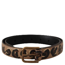 Brown Leopard Print Vintage Metal Waist Buckle Belt
