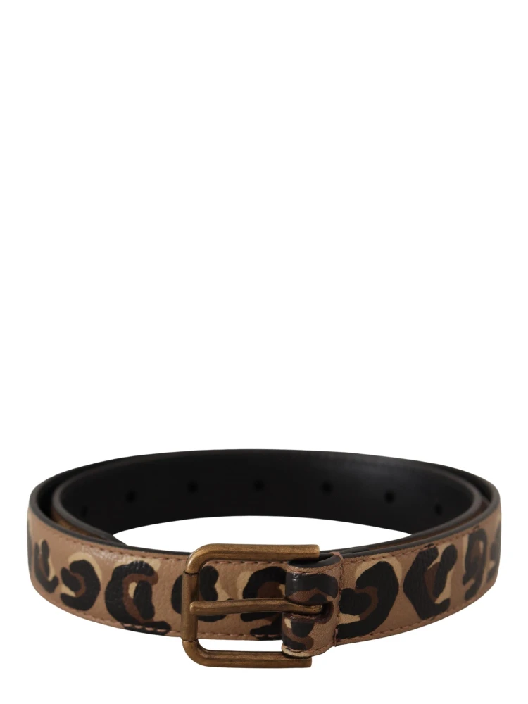 Brown Leopard Print Vintage Metal Waist Buckle Belt