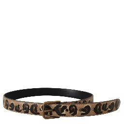 Brown Leopard Print Vintage Metal Waist Buckle Belt